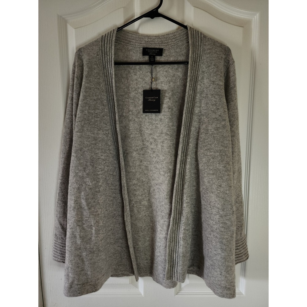 Charter Club Luxury 100% Cashmere Open Front Cardigan Gray XL New With Flaws